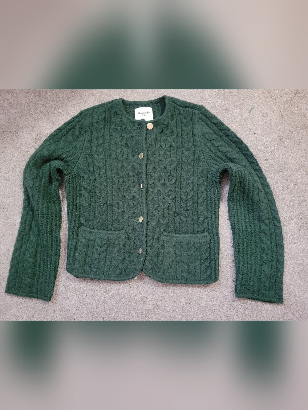 Abercrombie & Fitch Green Cable Knit Cardigan Sweater Size XS (fits S) - Picture 2 of 6